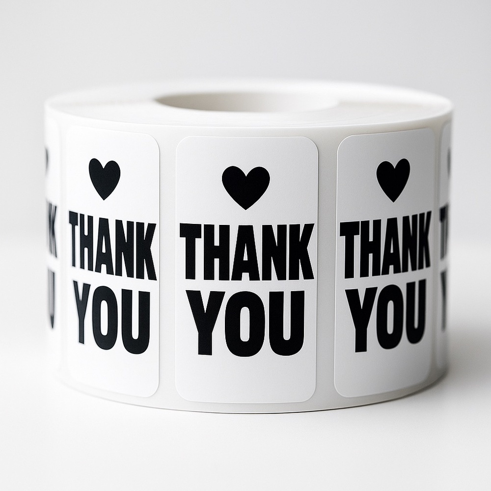 Thank You Stickers 2x1 inch – 100 pcs – Heart Design – Small Business Packaging